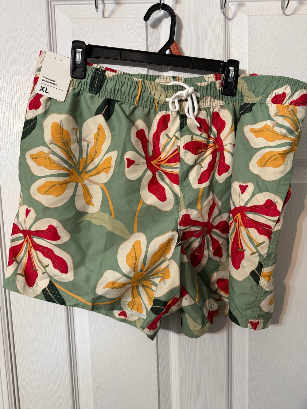 Men's Floral Swim Trunks in Sage Green - XL
